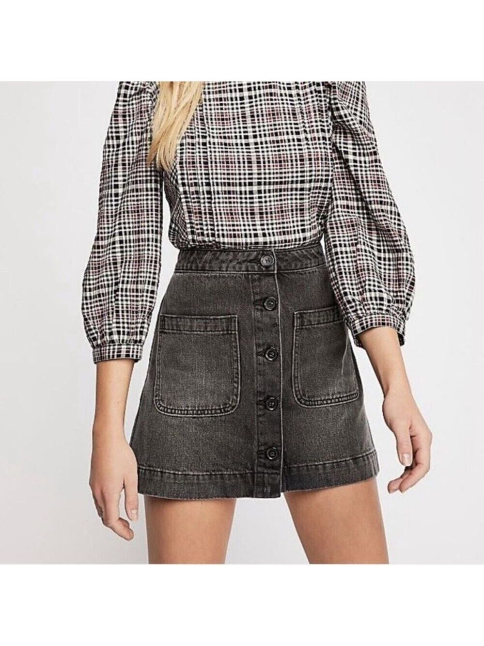Free People Dark Gray Button-Front Midi Skirt we are the people NWT size 25